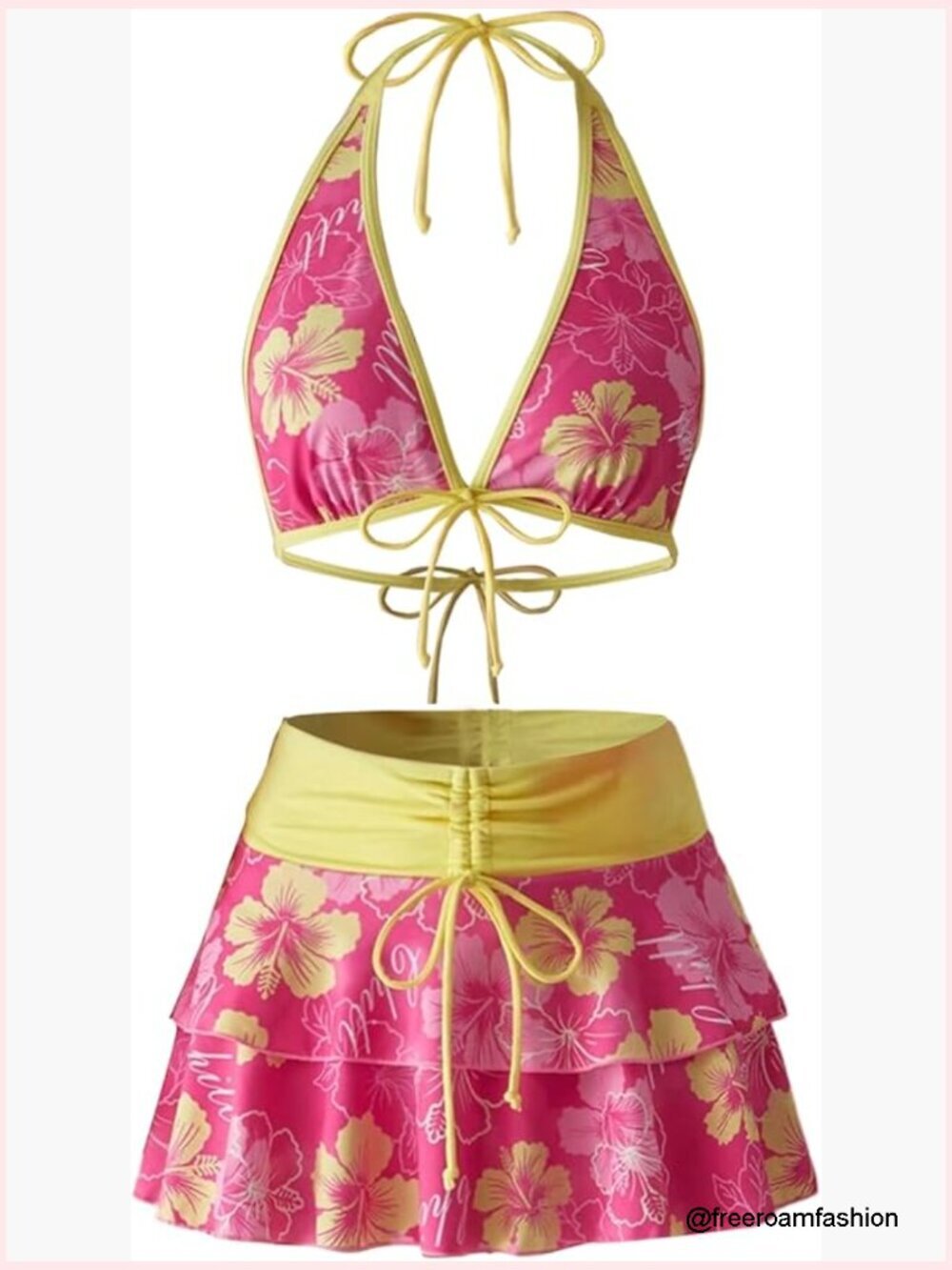 3 Piece Bikini Set Halter Top Cheeky Bottom Ruffle Cover Up Swimsuit